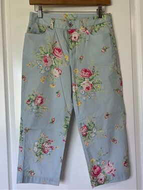 Ralph Lauren Vintage Blue Capri Women’s Preppy Jeans Pink Floral Rose 4 Petite